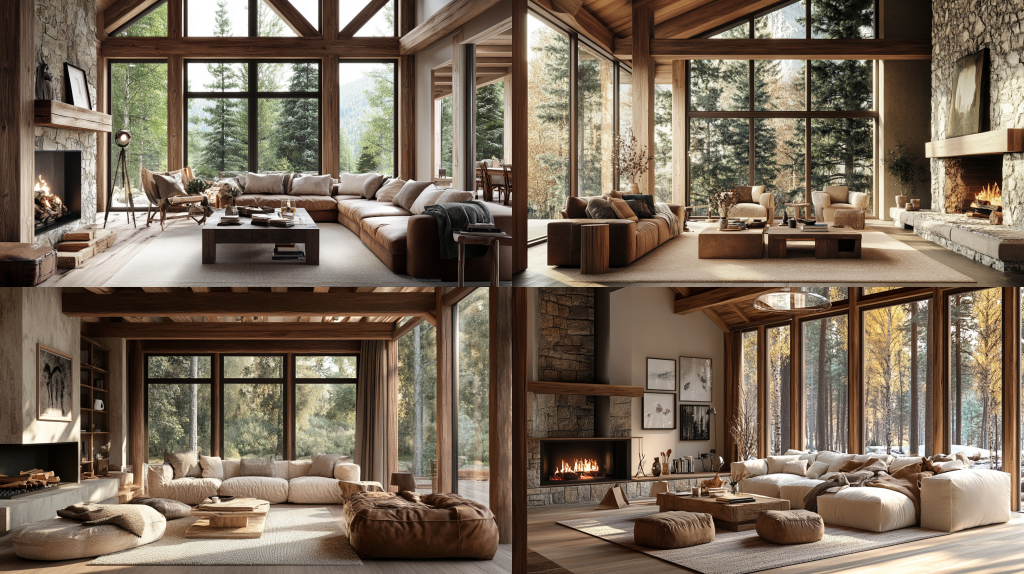 midjourney generated living room in a modern rustic style