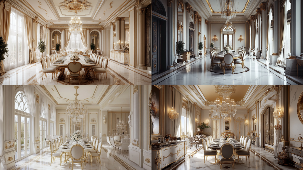 midjourney generated dining room in a neo classical style