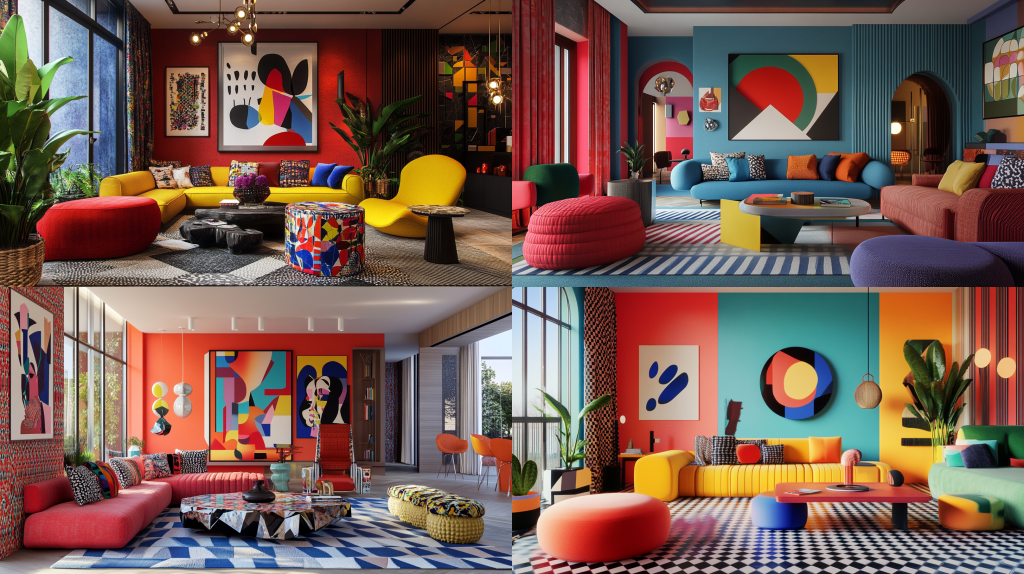 midjourney generated living room in a postmodern style