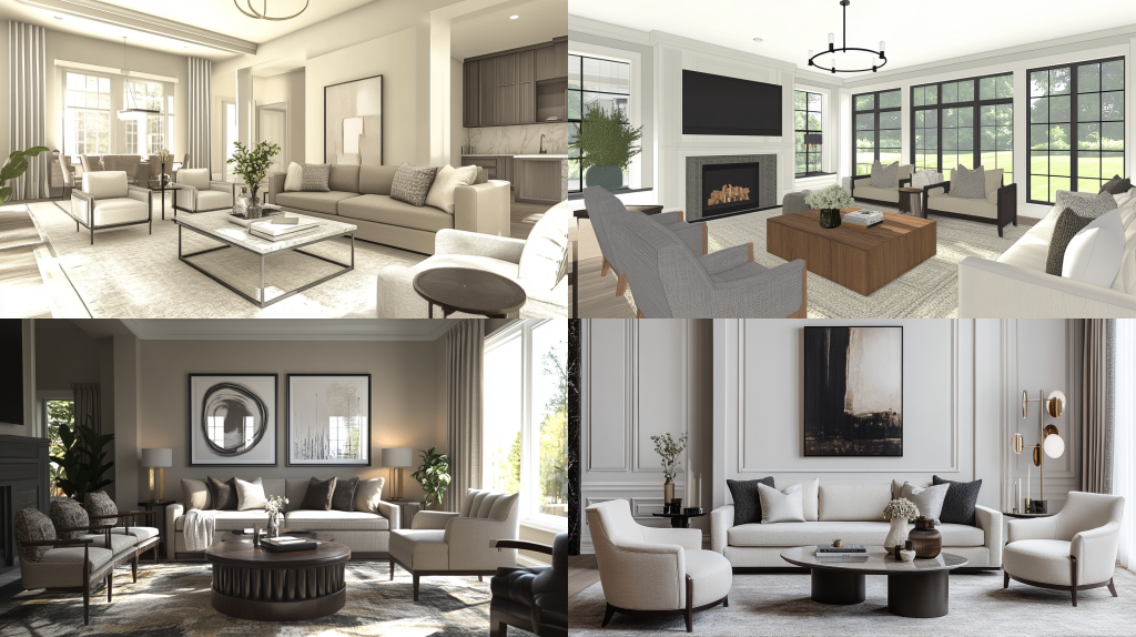 midjourney generated living room in a transitional style